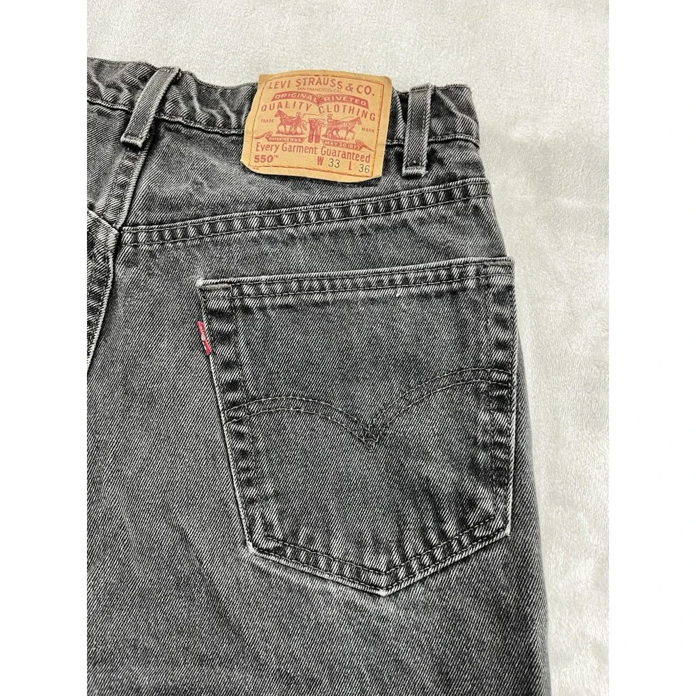 VTG Levis 550 Jean Men 33x36 Faded Black Relaxed Fit made in USA Workwear